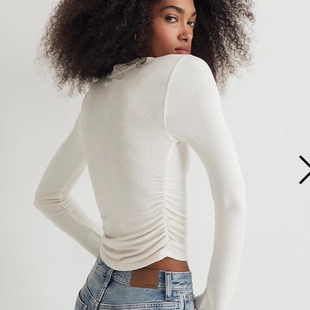 $19 sale Madewell Brush Jersey Ruched Long-Sleeve Tee Cream XXS marked tag NWT
